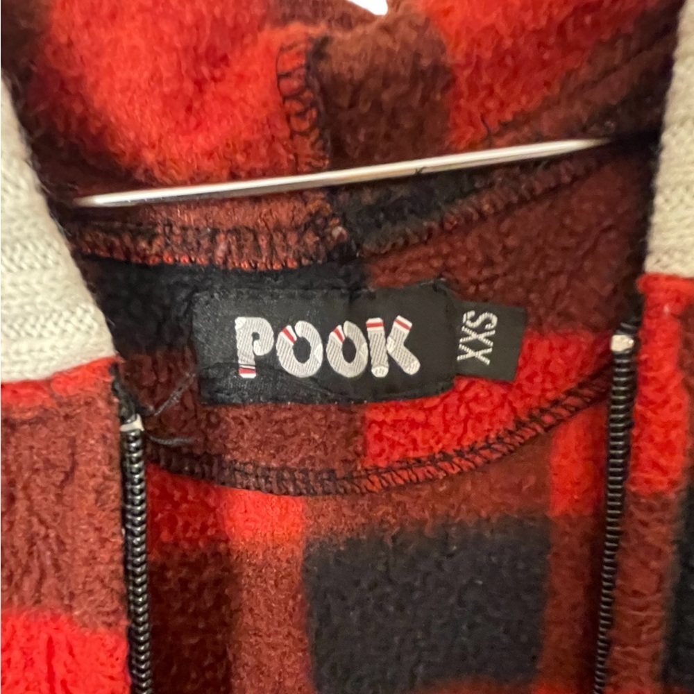 POOK red Buffalo plaid fleece onsie unisex XXS - Picture 4 of 8
